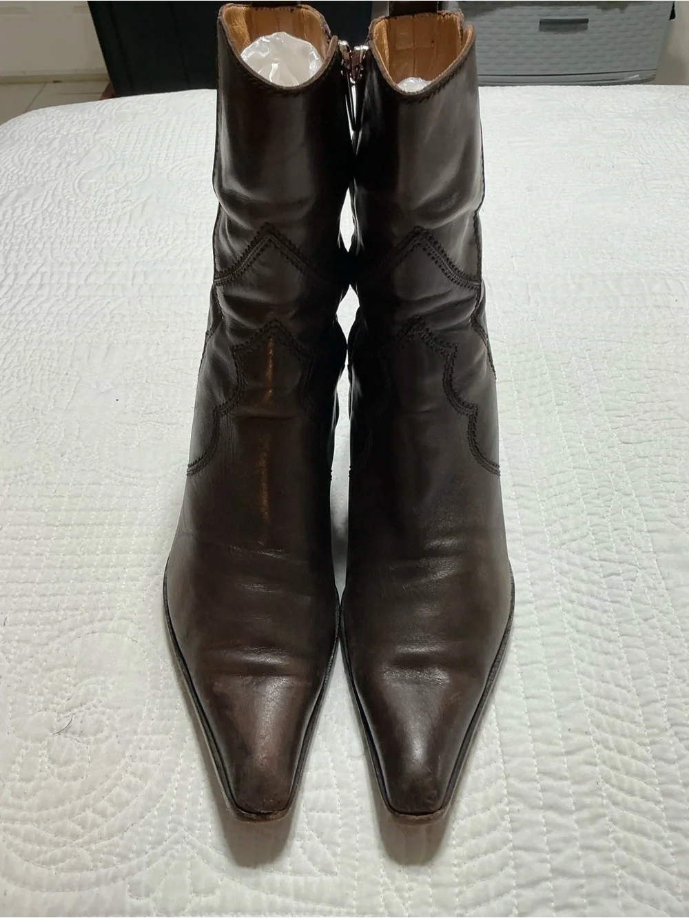 Vintage Sergio Rossi Brown Leather Western Ankle Boots Style 7003 Size 39